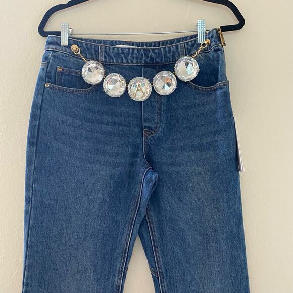 NEW Area Jumbo Crystal Dark Wash Blue Jeans Crystal belt sz 28 - Picture 3 of 10